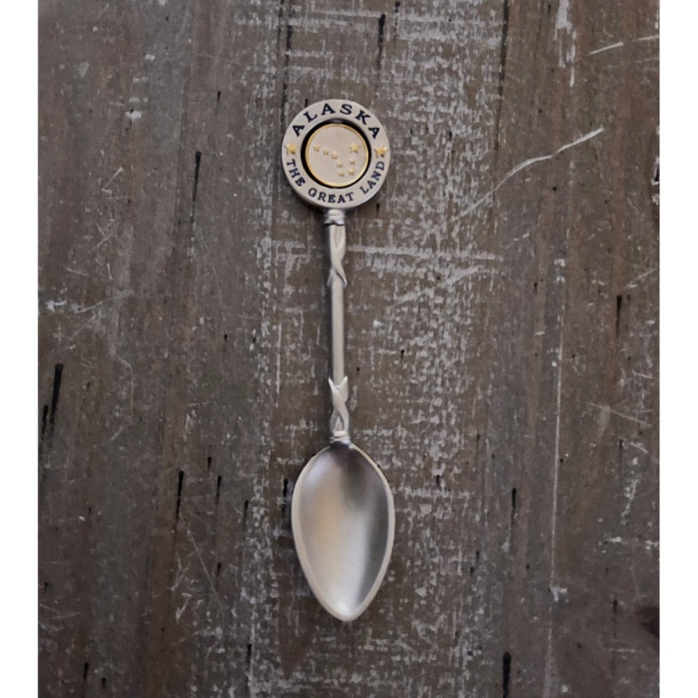 Alaska The Great Land Collectible Souvenir Spoon 4.5" Satin Pewter Look